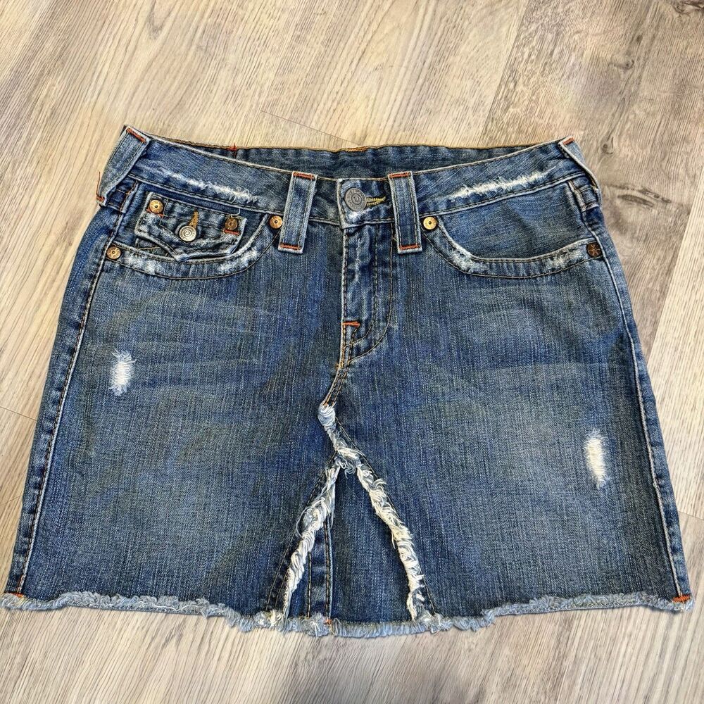 True Religion Mini Skirt Women’s 28 Denim Blue Jean Flap Pocket USA